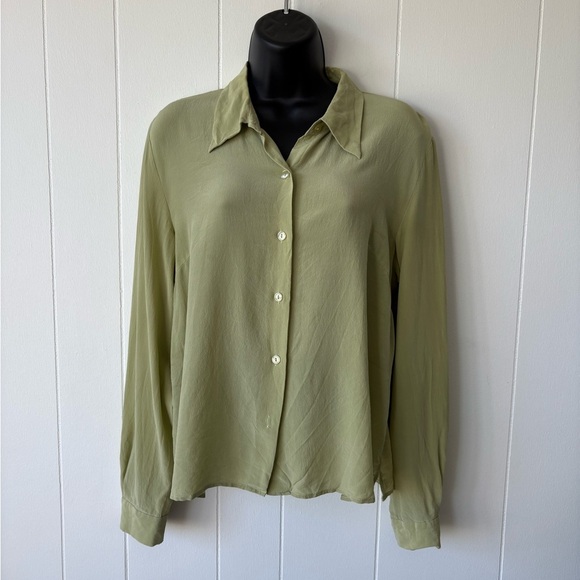 Spenser Jeremy Silk Sage Green Button-Down Shirt | Size 14 - Picture 4 of 7